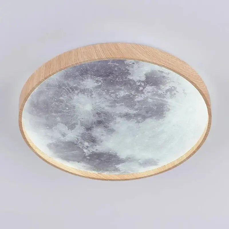 Circular decorbites led moon wood ceiling light with walnut frame and moon-phase diffuser for bedroom illumination