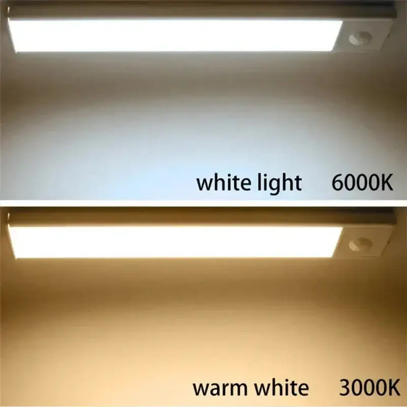 Decorbites led motion sensor cabinet light with dimmable rechargeable leds in cool white 6000k and warm white 3000k