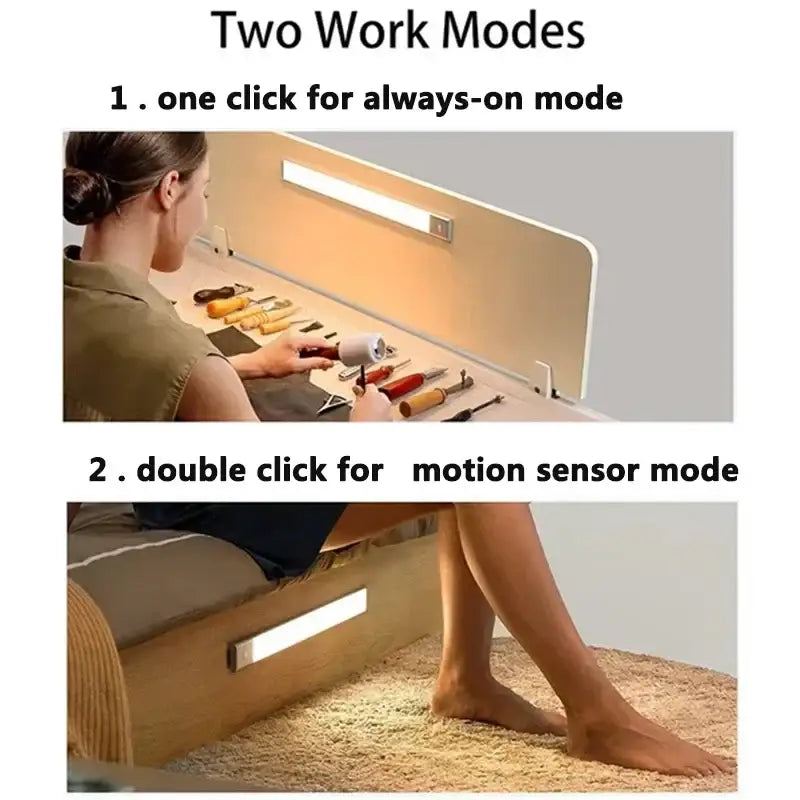 A sleek slim decorbites led motion sensor cabinet light with dimmable rechargeable nightlight and dual work modes