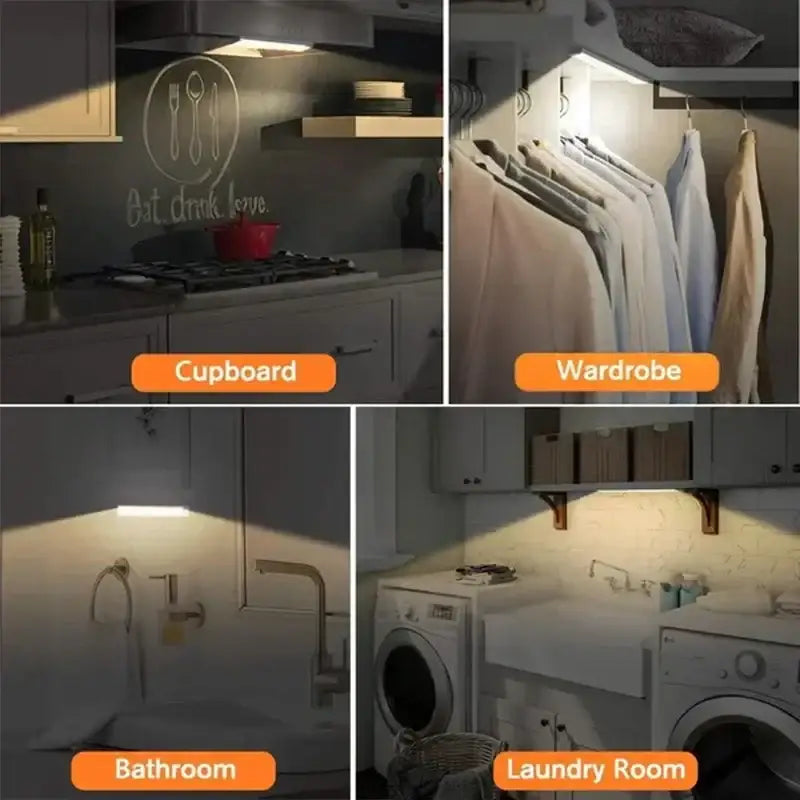 DecorBites™ LED motion sensor cabinet light strip dimmable rechargeable for kitchen bathroom wardrobe and laundry room