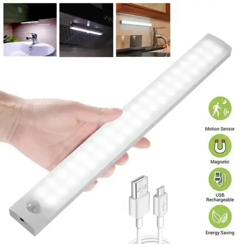 White decorbites led motion sensor cabinet light strip with magnetic mount and usb rechargeable nightlight features