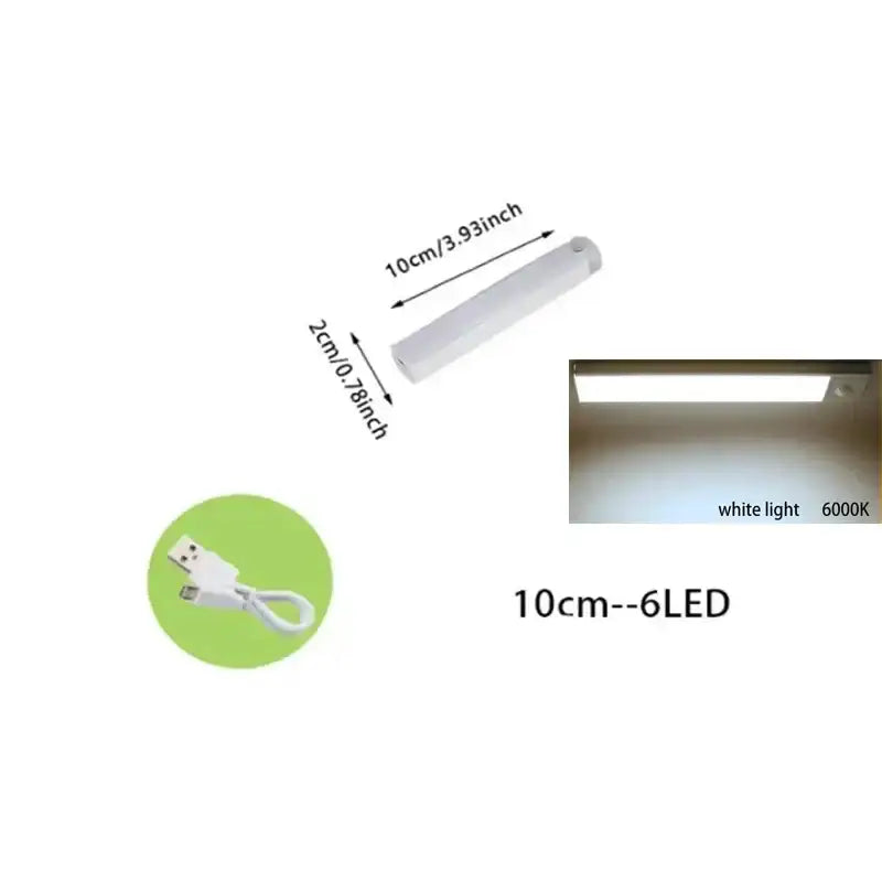 Decorbites led motion sensor cabinet light slim white 10cm led strip with six cool white dimmable leds