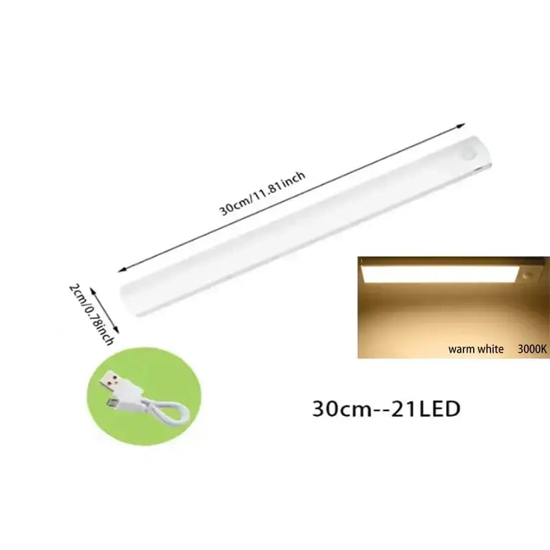 Decorbites led motion sensor cabinet light featuring a sleek 30cm white led strip with warm white dimmable illumination