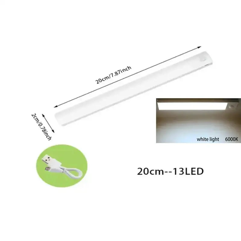 White sleek 20cm decorbites led motion sensor cabinet light with dimmable led strip and usb charging port