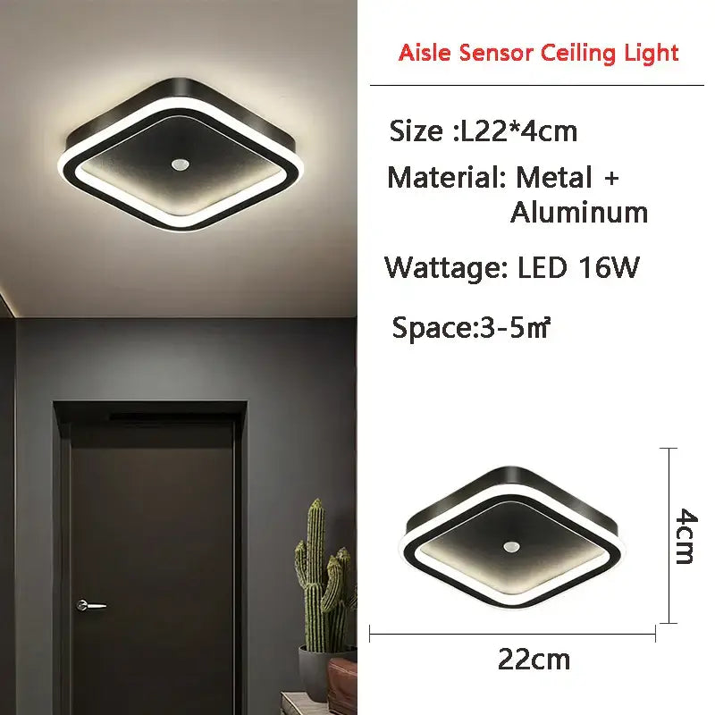 Modern black diamond-shaped decorbites led motion sensor ceiling lamp with metal frame and soft white led illumination