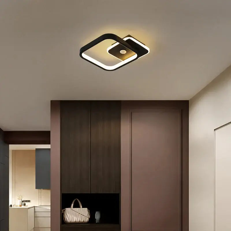 Modern black and white decorbites led motion sensor ceiling lamp with geometric overlapping square design for indoor use