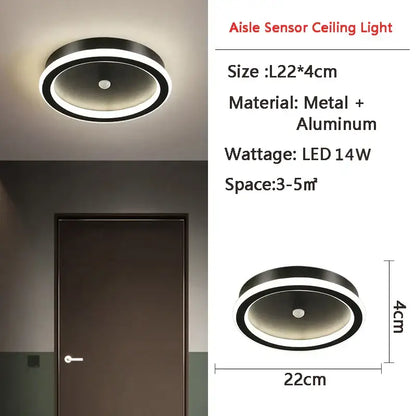 DecorBites led motion sensor ceiling lamp in black and white with sleek metal and aluminum design for indoor use