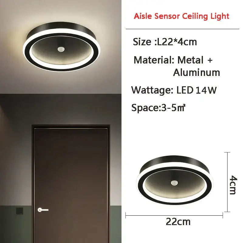 DecorBites led motion sensor ceiling lamp in black and white with sleek metal and aluminum design for indoor use