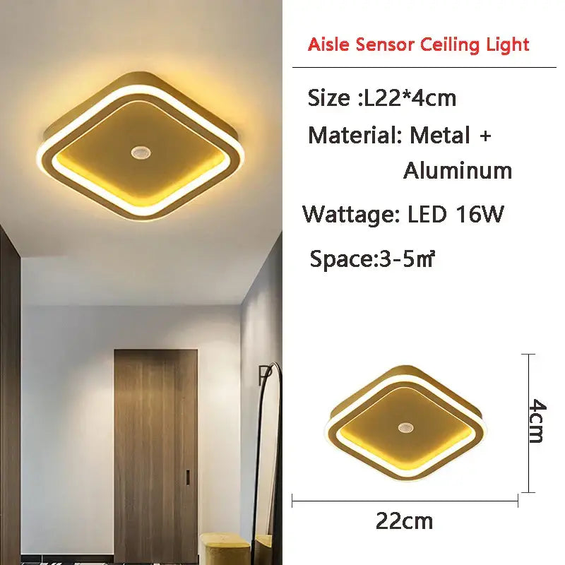 Gold-finished diamond ceiling light with sleek metal frame and warm led ring for indoor use by decorbites led motion sensor