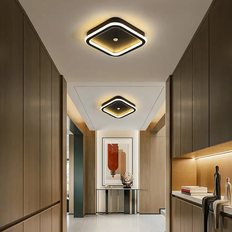 Modern square ceiling light with black frame and warm white led glow from decorbites led motion sensor lamp