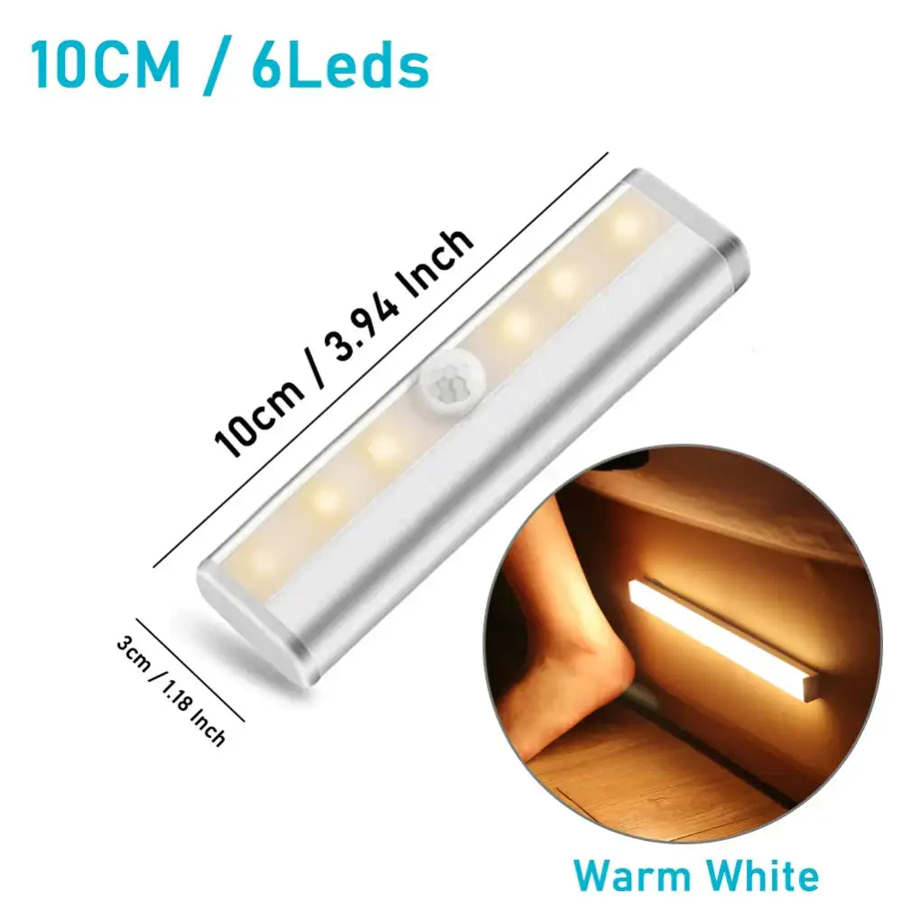 Decorbites led motion silver slim 10cm motion sensor night light with six warm white leds for cabinets and bedrooms