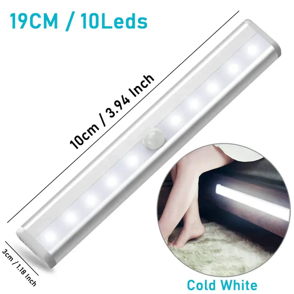 Silver-colored decorbites led motion sensor night light with ten bright cold white leds for cabinets and bedrooms