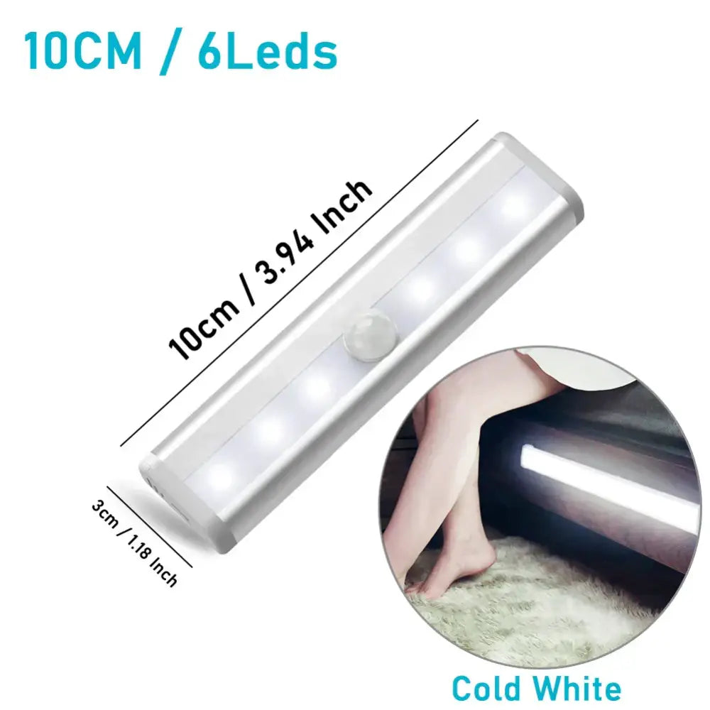 DecorBites led motion sensor night light silver 10cm strip with six cold white leds for cabinets and bedrooms