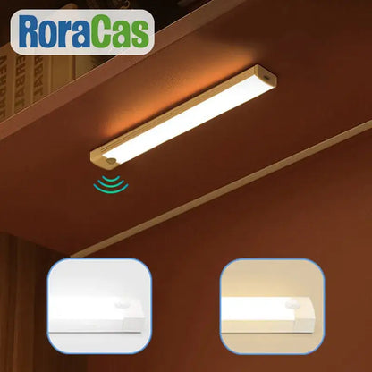 DecorBites™ LED motion sensor night light by Roracas features a sleek white rectangular bar with warm glow