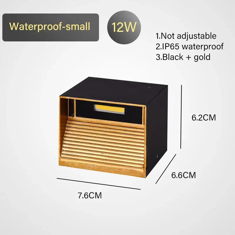 Black and gold decorbites led motion sensor wall lamp with rectangular retro-style slats for indoor outdoor use