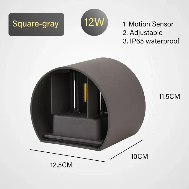 Square gray decorbites led motion sensor wall lamp 12w ip65 waterproof outdoor sconce for security lighting