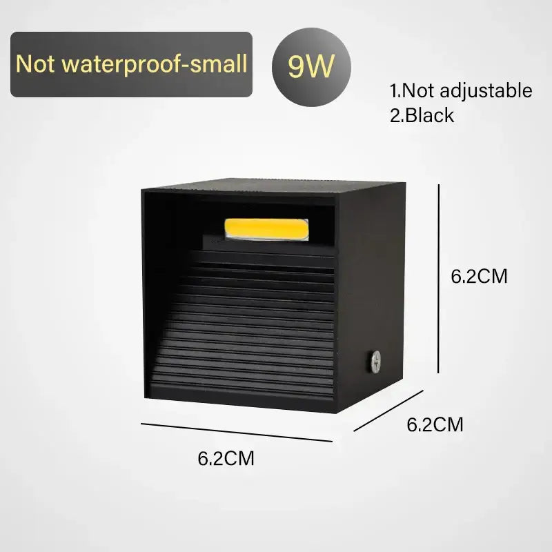 Black 6.2 cm cube-shaped decorbites led motion sensor wall lamp with yellow led strip and horizontal slats for outdoor use
