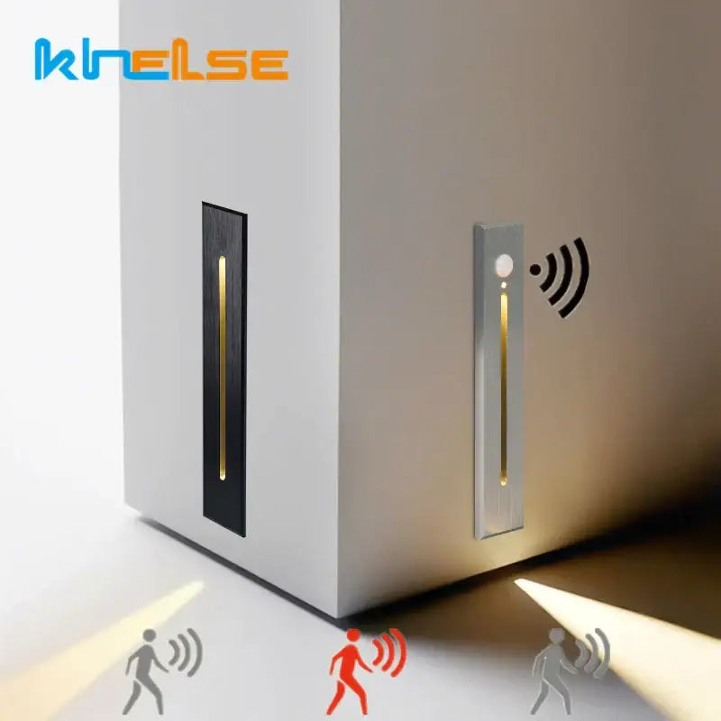 Silver decorbites led motion wall lamp with sleek vertical design and warm led motion sensor light strip for indoor outdoor use