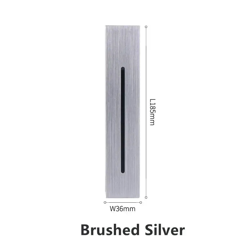 Brushed silver rectangular decorbites led motion sensor wall lamp with vertical black slot for indoor outdoor use