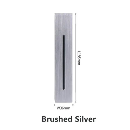 Brushed silver rectangular decorbites led motion sensor wall lamp with vertical black slot for indoor outdoor use