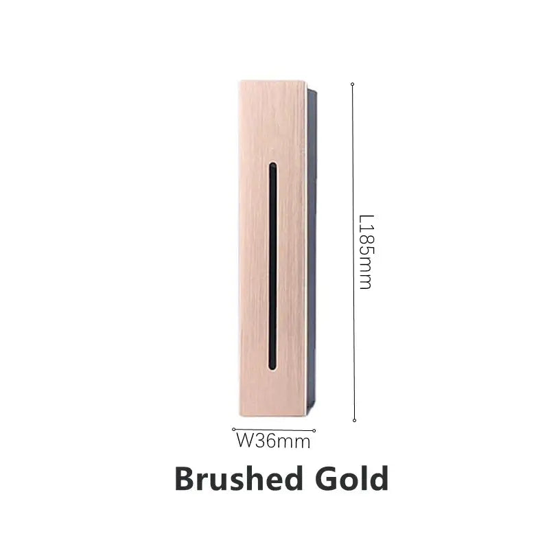 Brushed gold rectangular wall-mounted pull handle with vertical slot for decorbites led motion sensor wall lamps