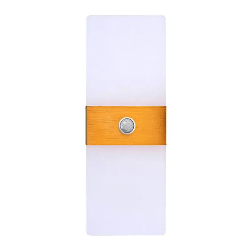 White rectangular wall light with brushed gold band and circular sensor decorbites led motion sensor for hallway use