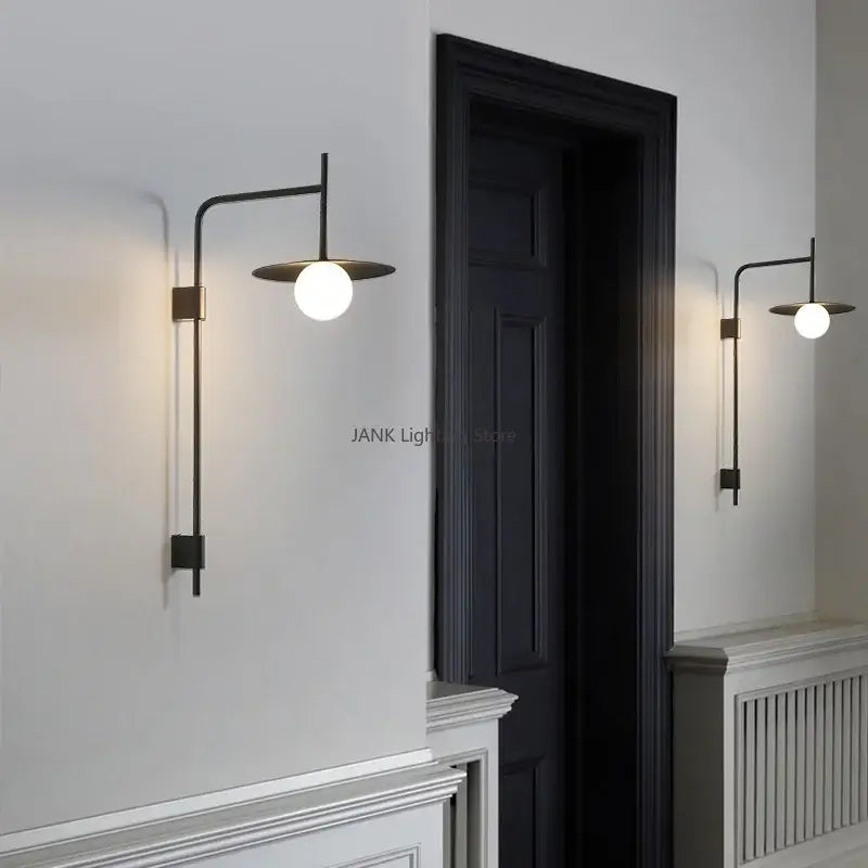 Black metal wall lamp with arched arm and frosted glass shade decorbites led movable arm for indoor bedroom lighting