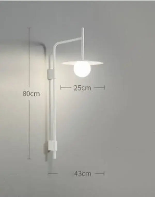 Minimalist white wall lamp with sleek curved arm and spherical bulb decorbites led movable arm for bedroom lighting