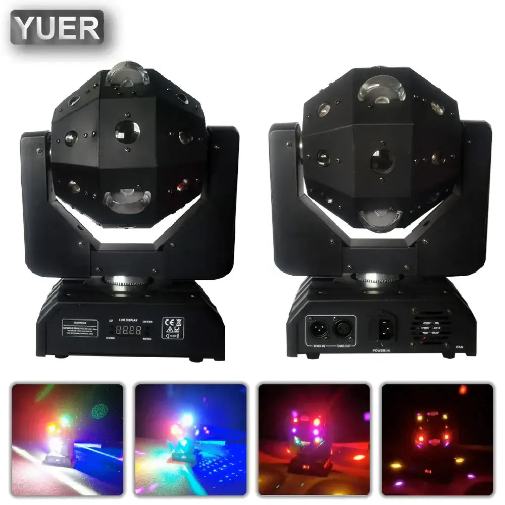 Black yuer brand led moving head ball laser strobe light with multi-colored beam effects for disco and DJ use