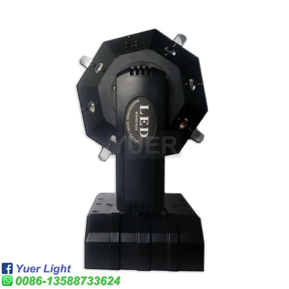 Black octagonal decorbites™ moving head ball laser spotlight with multiple emitters and sturdy base for disco dj use