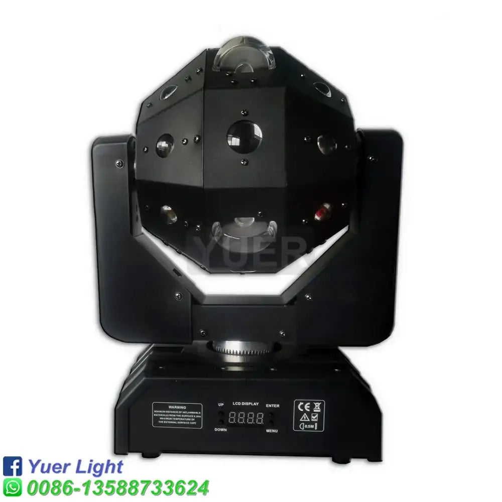 Black yuer light led moving head ball laser strobe with geometric housing and illuminated display panel for disco use
