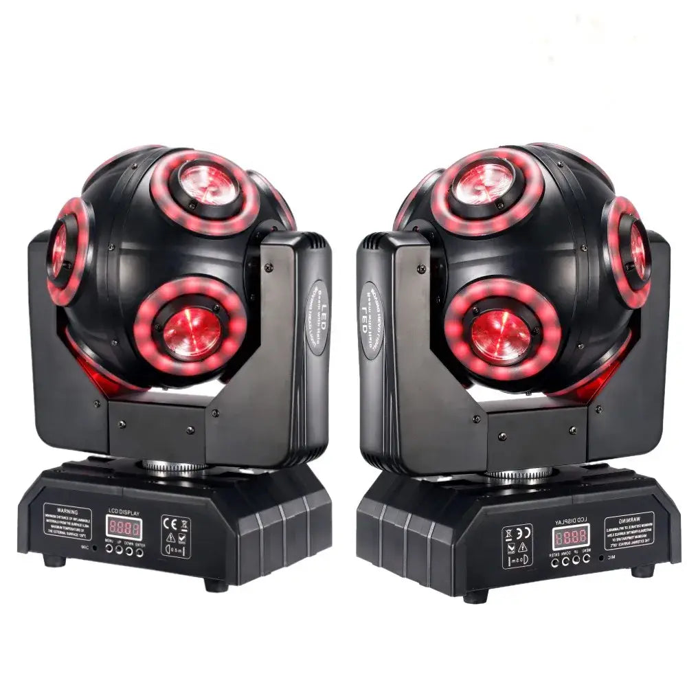 Black decorbites led moving head beam light with red circular rgbw halo and sleek angular design for disco stage use