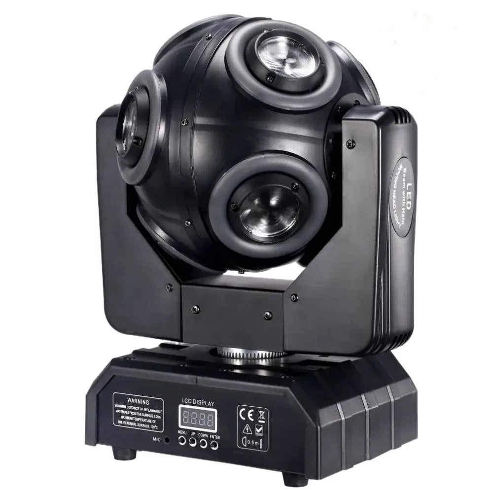 Black decorbites led moving head beam spotlight with spherical housing and rgbw halo for disco stage lighting