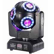 Black decorbites led moving head spotlight with three purple circular fixtures and blue accent rings for stage lighting