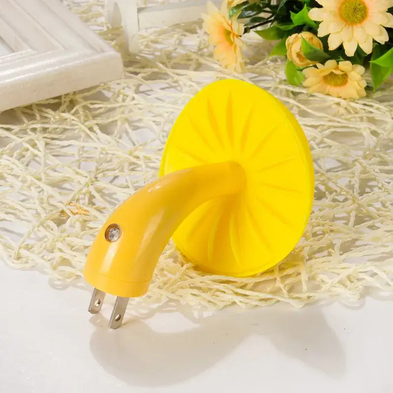 Bright yellow decorbites led mushroom night light with glossy plastic body and metallic plug for home decoration