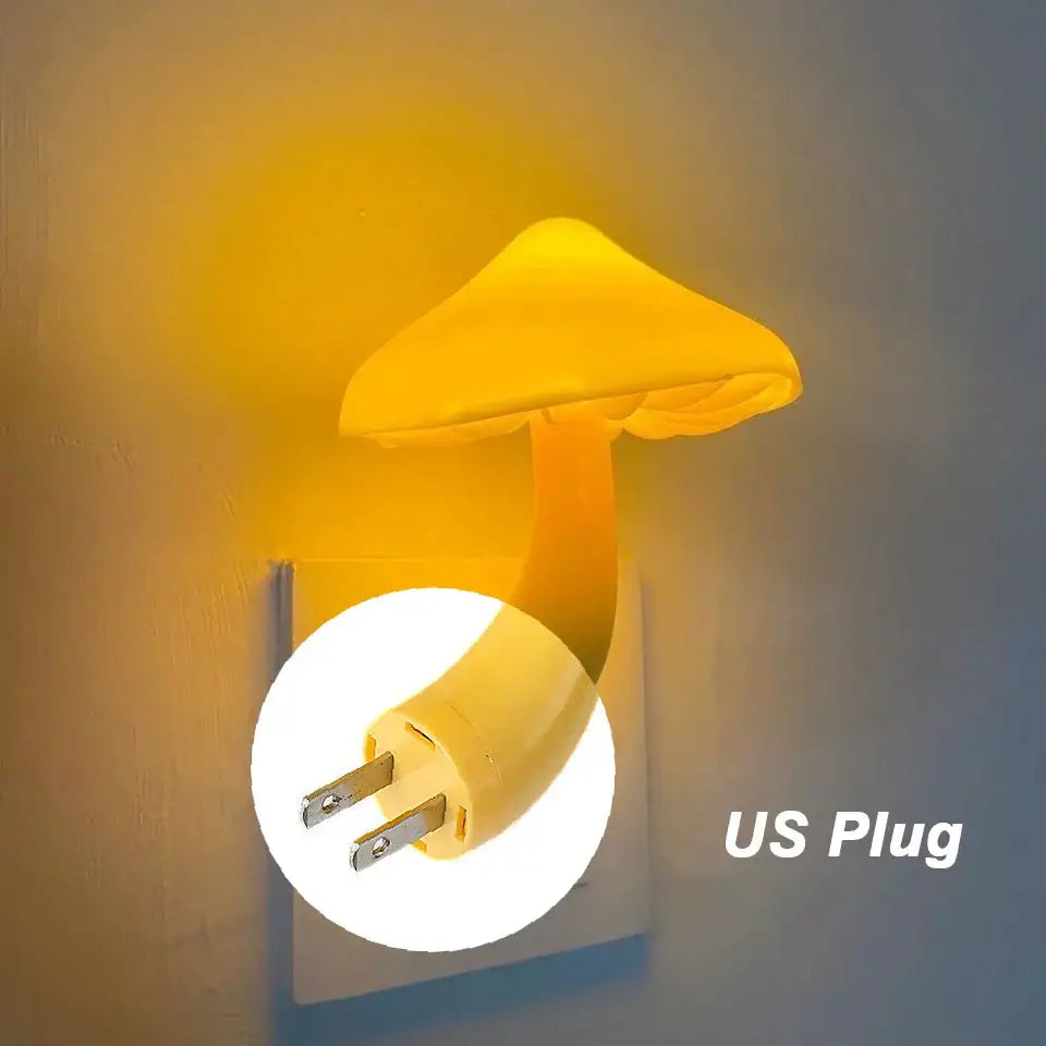 Yellow decorbites led mushroom night light with us plug featuring light-controlled sensor for home and bedroom decor