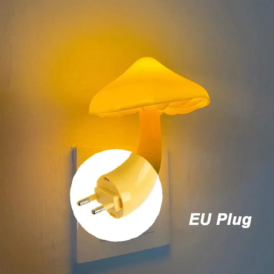 Yellow decorbites led mushroom night light with eu plug and light controlled sensor for bedroom decoration