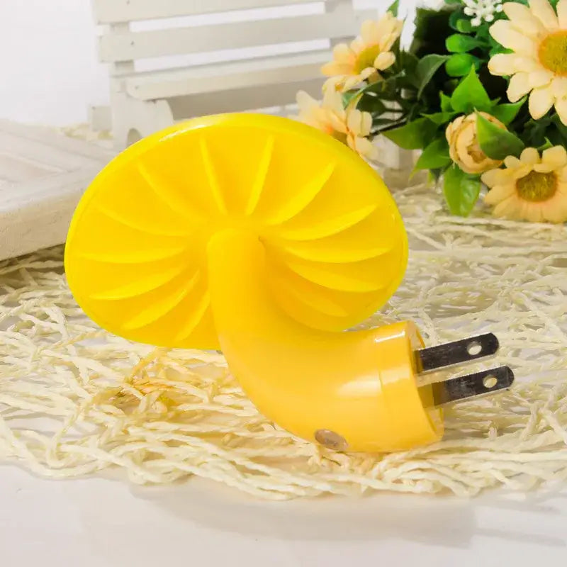 Bright yellow plastic decorbites led mushroom night light with light controlled sensor and curved plug for bedroom decor