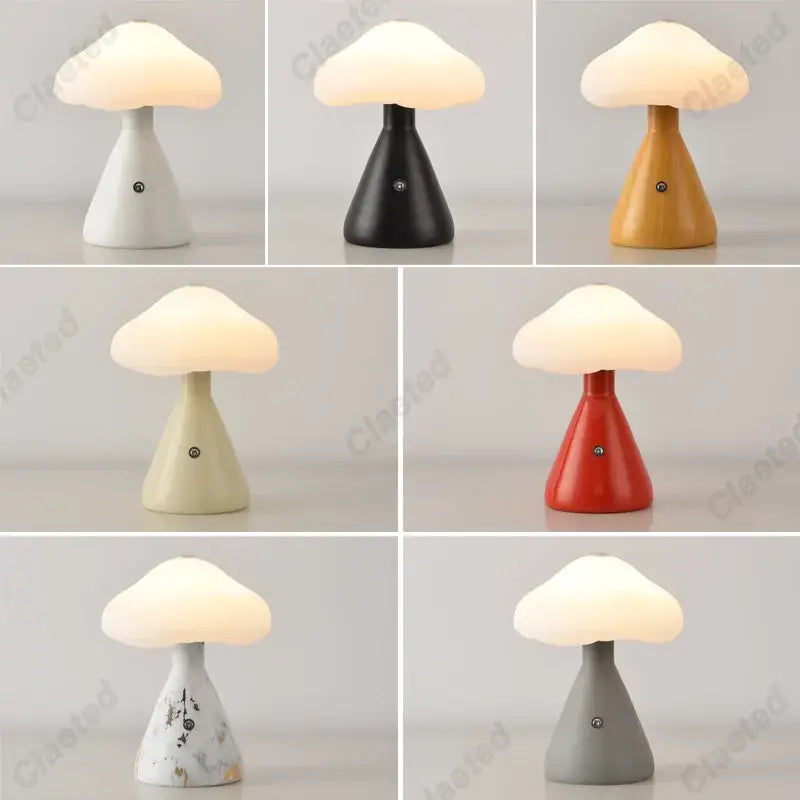 Mushroom-shaped decorbites led mushroom night light with soft glow and conical base in multiple colors including marble