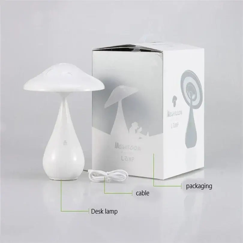 White ceramic decorbites led mushroom table lamp with smooth glossy finish for bedroom touch switch night light