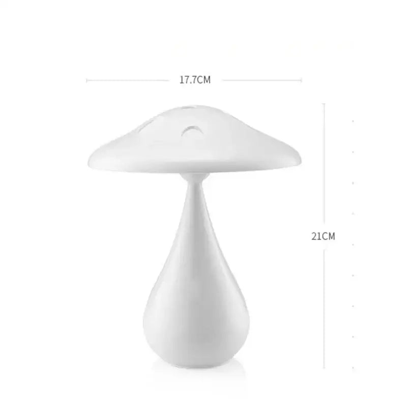 White ceramic DecorBites led mushroom table lamp with smooth glossy finish and touch switch for bedroom lighting