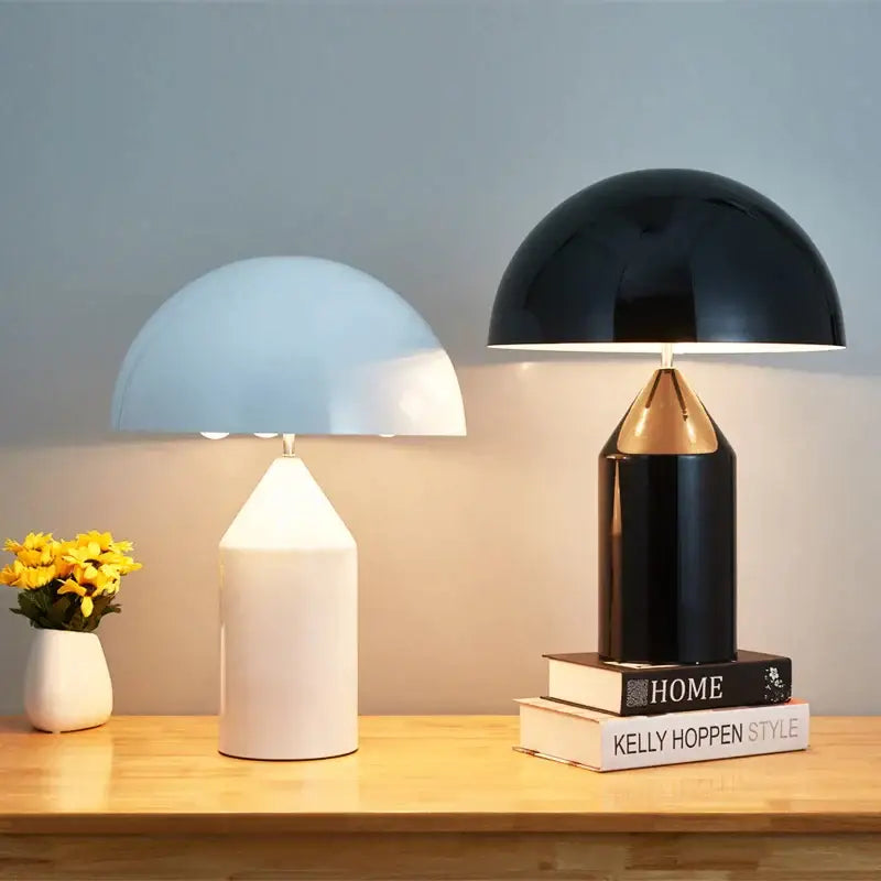 Black dome-shaped table lamp with gold-accented pencil base decorbites led mushroom table for living room use