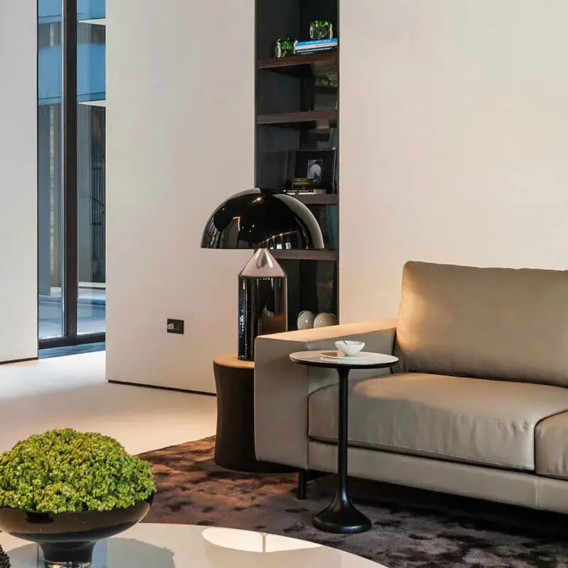 Black glossy dome decorbites led mushroom table lamp with metallic base ideal for living room or bedroom lighting