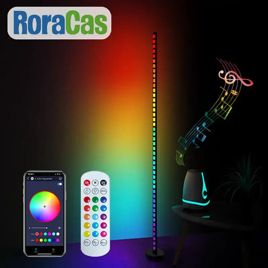 Decorbites led music floor lamp roracas slim vertical led music melody lamp with rgb color changing lights black finish