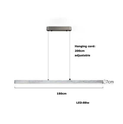 Modern rectangular DecorBites LED natural marble hanging chandelier with sleek marble body and brushed metal fixture for dining room
