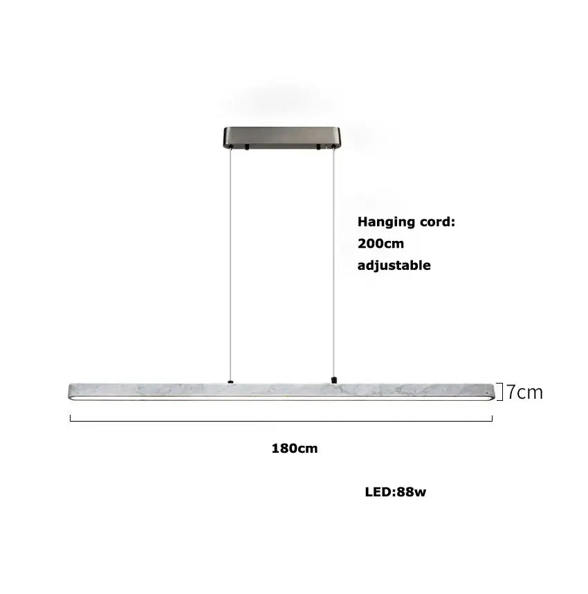 Modern rectangular DecorBites LED natural marble hanging chandelier with sleek marble body and brushed metal fixture for dining room