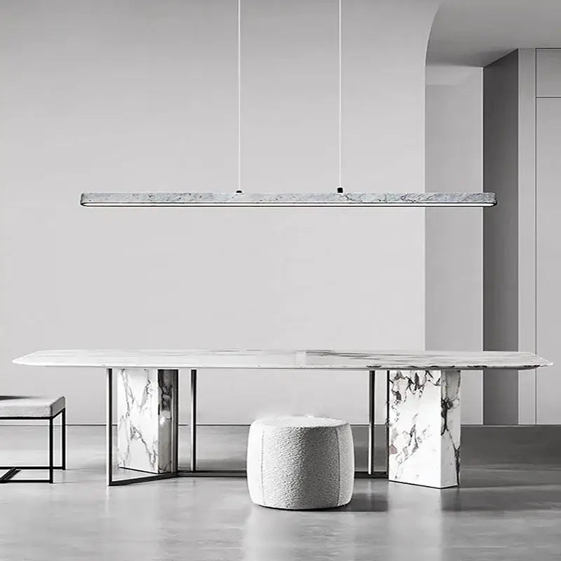 Long rectangular decorbites led natural marble pendant light with sleek black metal accents for dining room