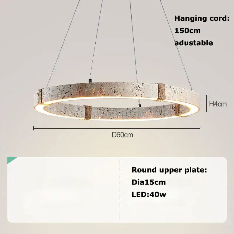 Decorbites led natural stone round linear chandelier with metallic silver textured finish and integrated led lighting