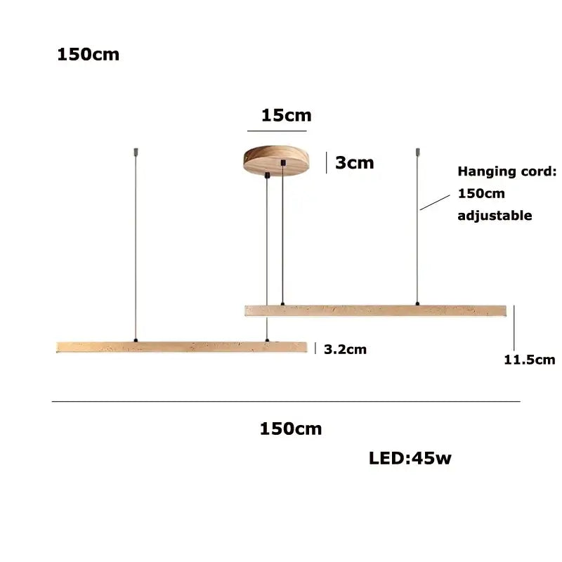Minimalist DecorBites LED natural stone round linear chandelier with wooden pendant light and natural finish ceiling lamp