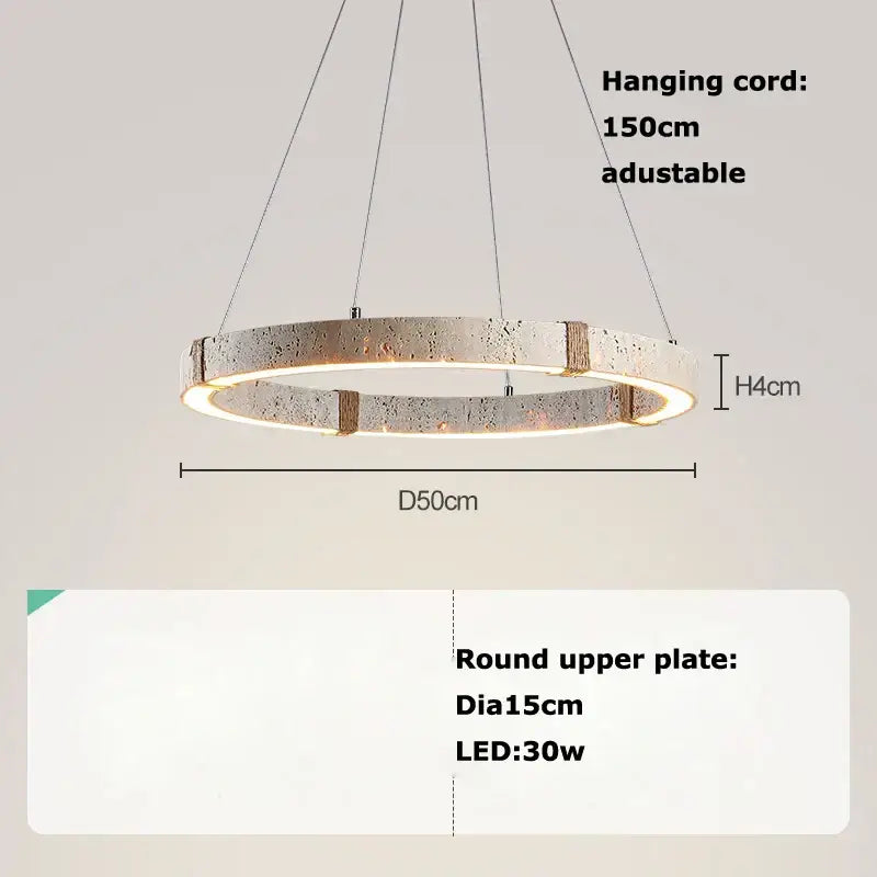 Decorbites led natural stone round linear chandelier with textured silver metallic finish and integrated led lighting